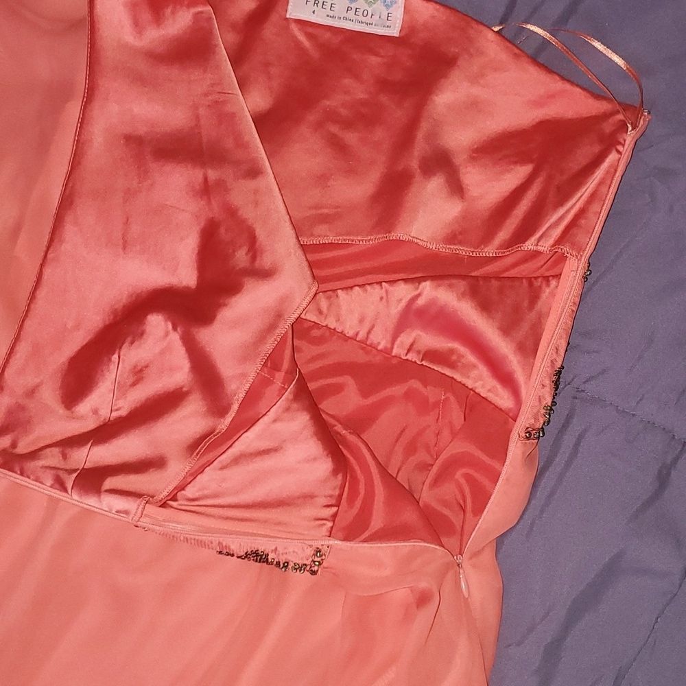 FREE PEOPLE Dancing in the moonlight Beaded dress sz 4 Papaya Coral Chiffon NWOT - Picture 11 of 14